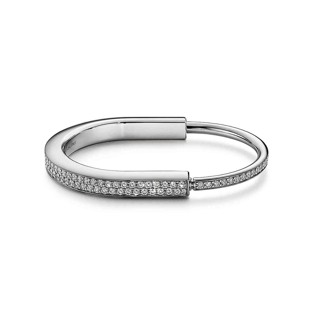 18K Tiffany Lock Bangle Full Pave Diamonds Bracelet