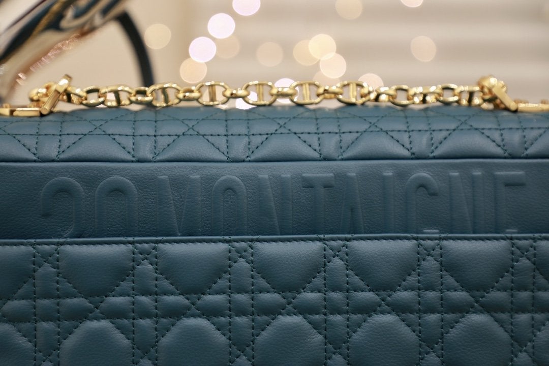 DIOR LARGE CARO BAG 28 DEEP OCEAN BLUE SUPPLE CANNAGE CALFSKIN