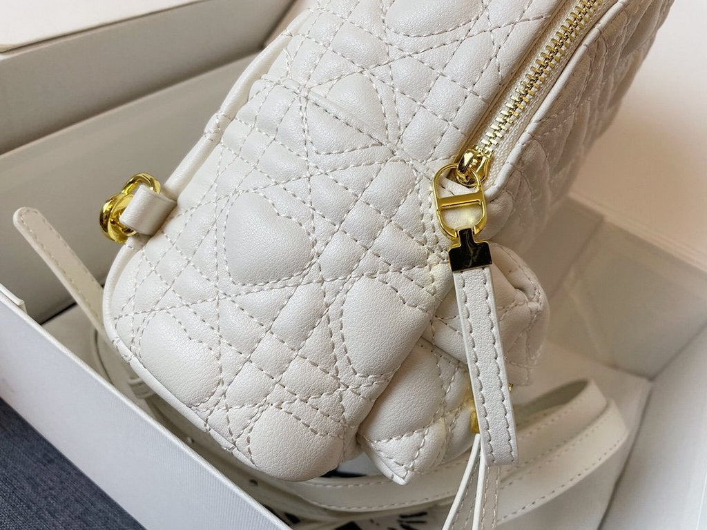 DIOR SMALL BACKPACK WHITE CANNAGE LAMBSKIN