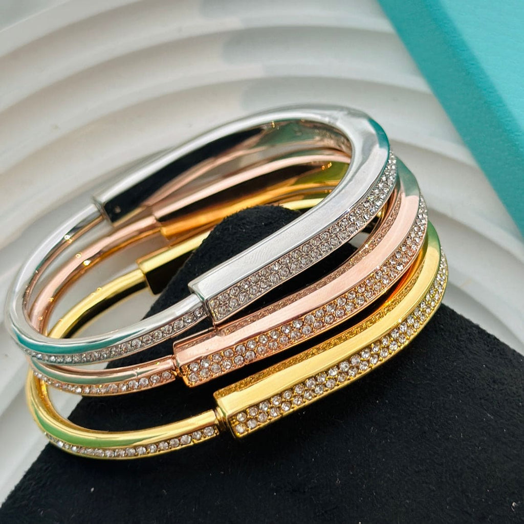 18K Tiffany Lock Bangle Full Pave Diamonds Bracelet