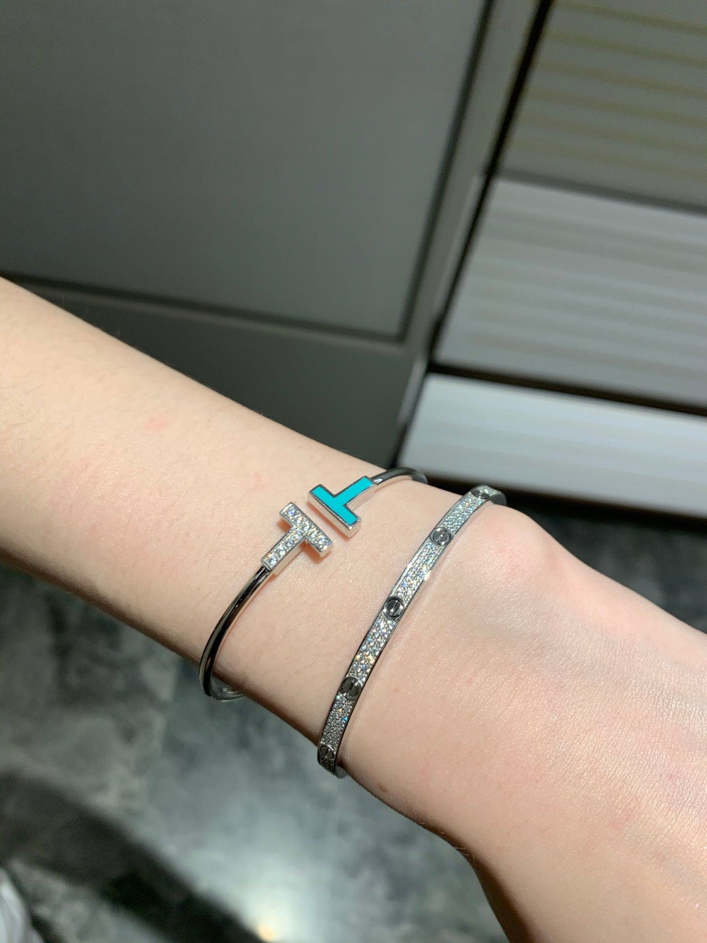 18K Tiffany Diamond and Turquoise Wire Bracelet