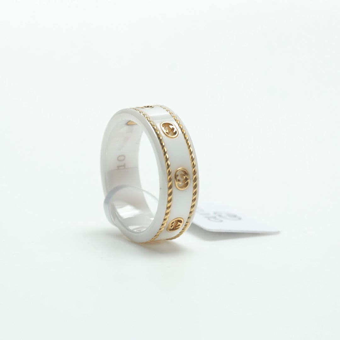 18K Double Gucci Interlocking Gucci Icon White Zirconia Ring