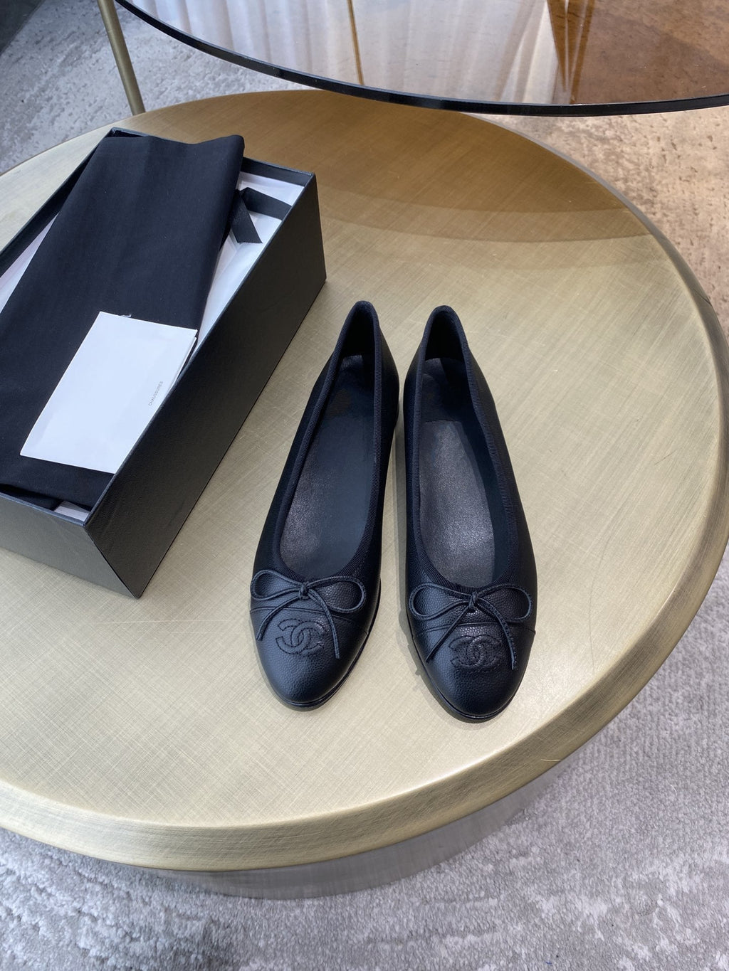 CHANEL BALLET FLATS BLACK GRAINED CALFSKIN