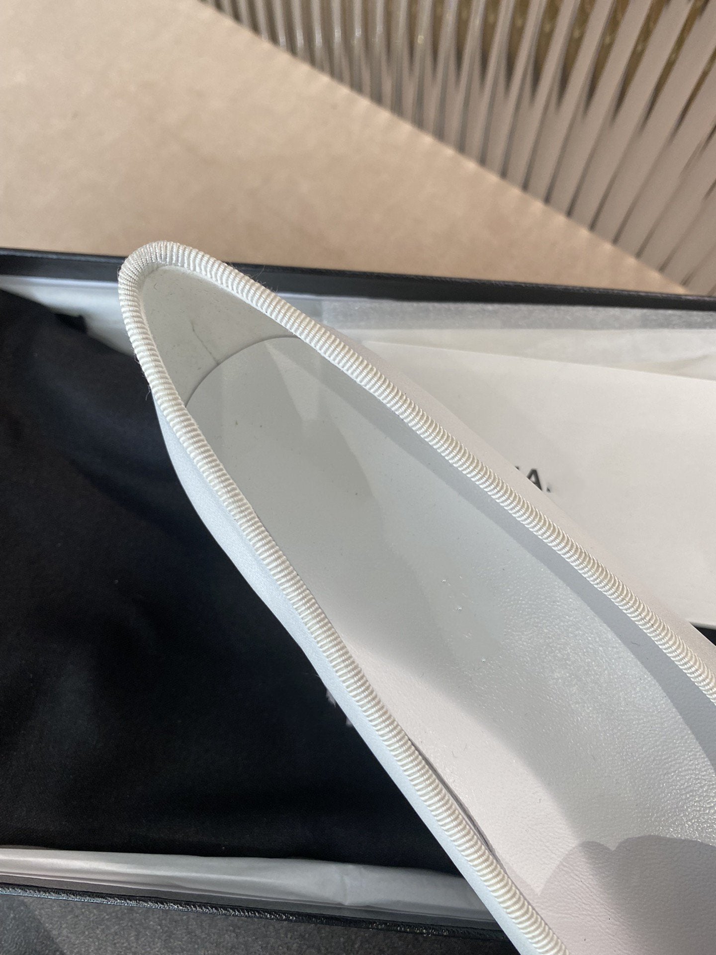CHANEL BALLET FLATS WHITE BLACK LAMBSKIN CANVAS