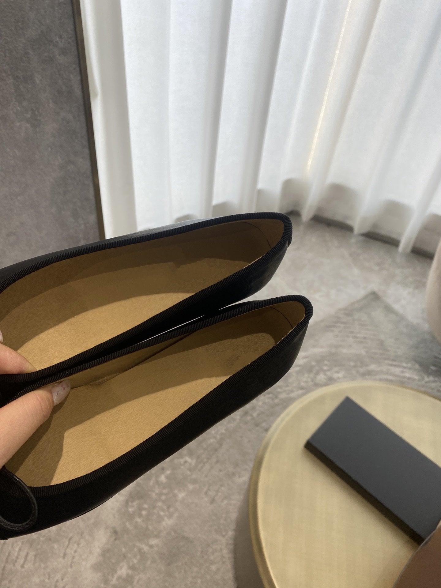 CHANEL BALLET FLATS BLACK BEIGE LAMBSKIN