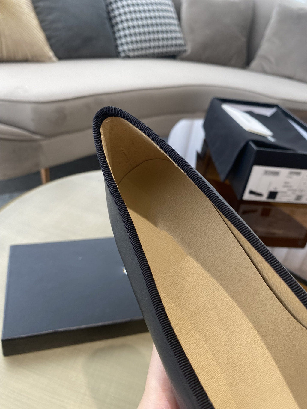 CHANEL BALLET FLATS BLACK LIGHT GOLD LAMBSKIN