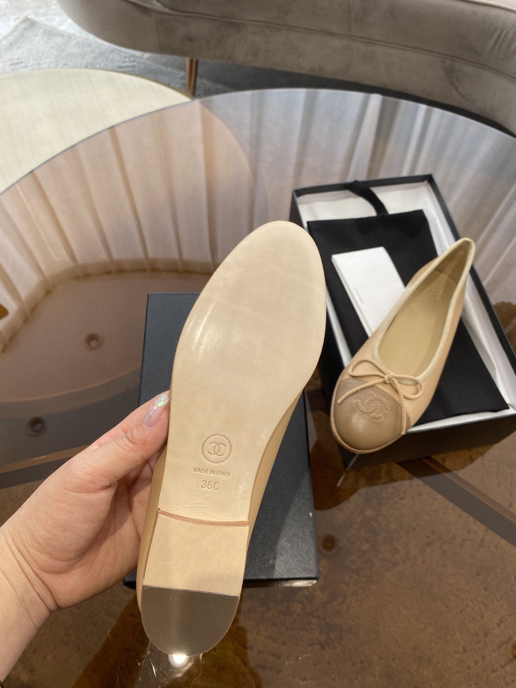 CHANEL BALLET FLATS BEIGE BROWN LAMBSKIN