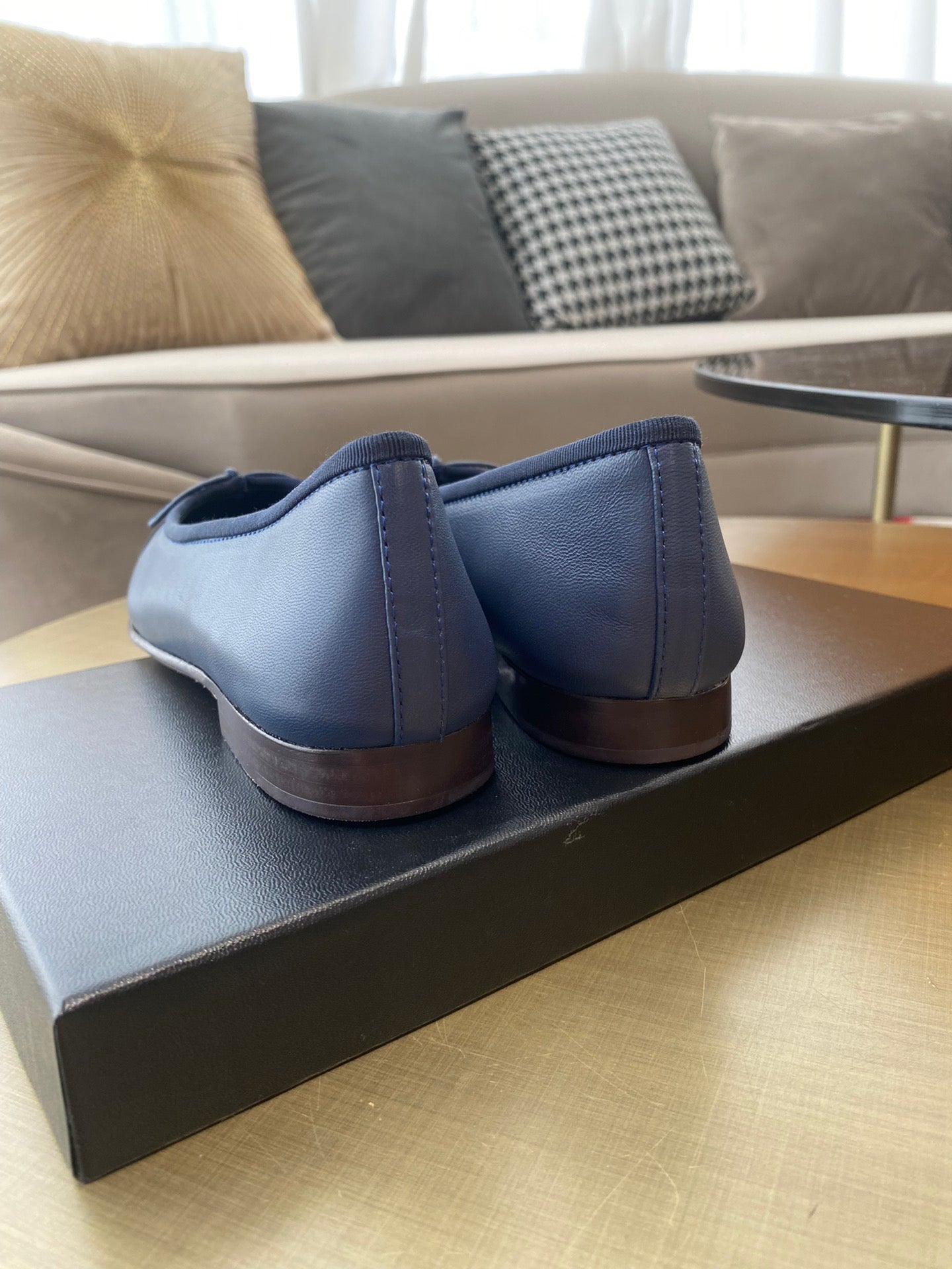 CHANEL BALLET FLATS DARK BLUE BLACK LAMBSKIN