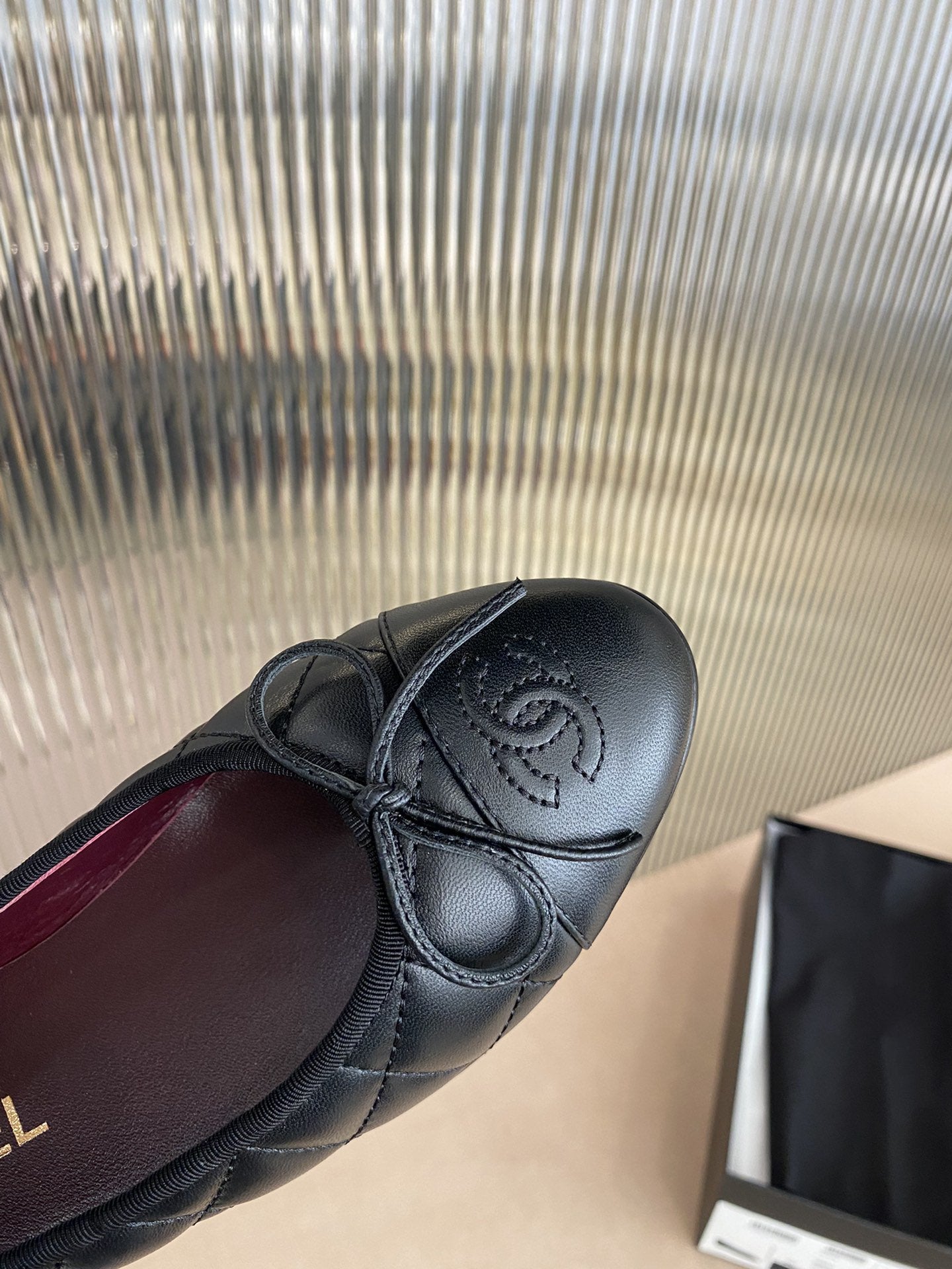 CHANEL BALLET FLATS BLACK QUILTED LAMBSKIN
