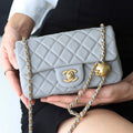 CHANEL FLAP BAG 20CM GREY LAMBSKIN GOLD HARDWARE