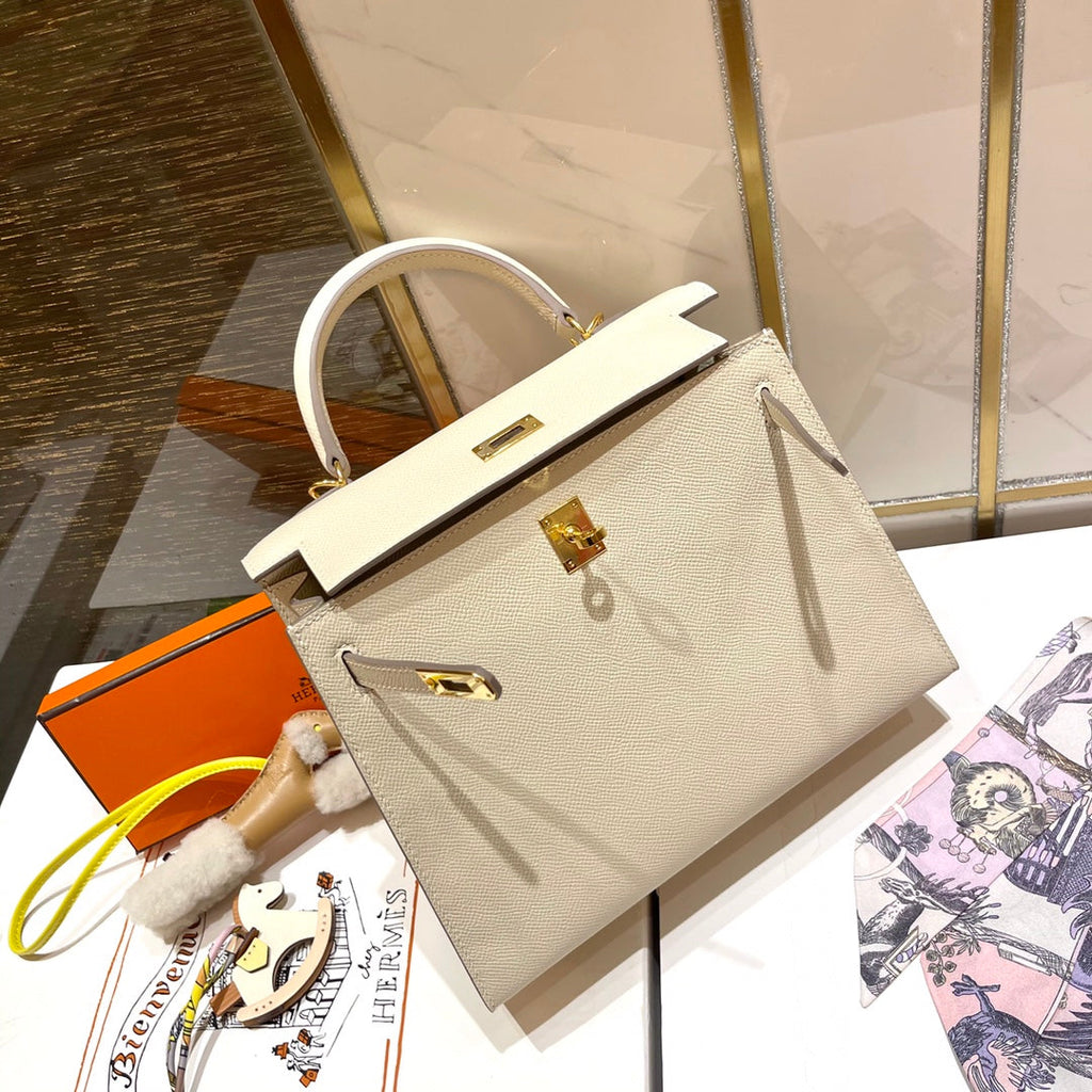 HERMES KELLY 25CM WHITE EPSOM LEATHER GOLD HARDWARE