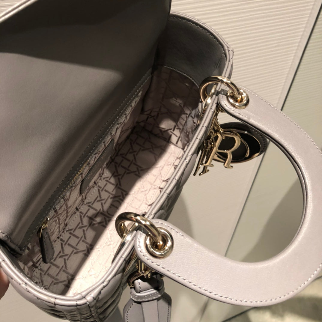 DIOR SMALL LADY 20 MY ABC GREY LAMBSKIN