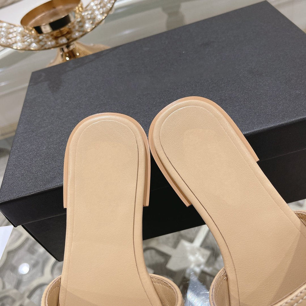 CHANEL Mules Beige Shiny Calfskin