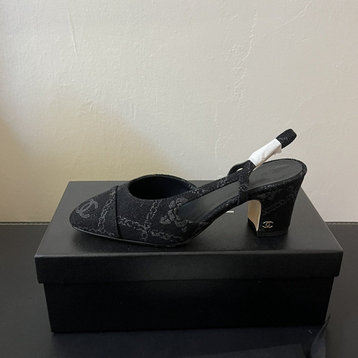 CHANEL high slingbacks black denim