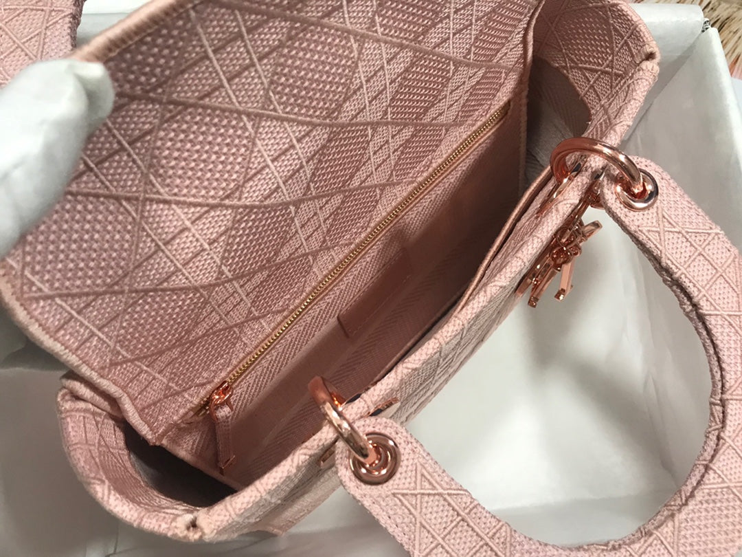 DIOR MEDIUM LADY D-LITE 24 PINK CANNAGE EMBROIDERY