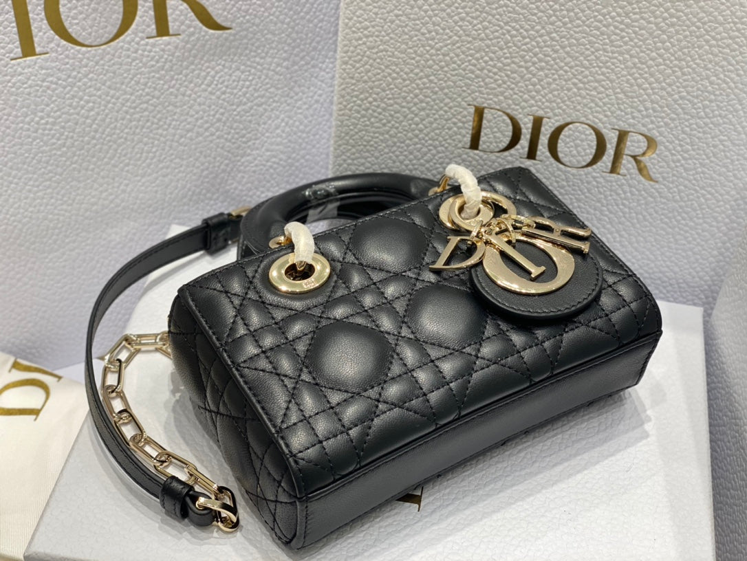 DIOR MICRO LADY D-JOY 16.5 BLACK LAMBSKIN