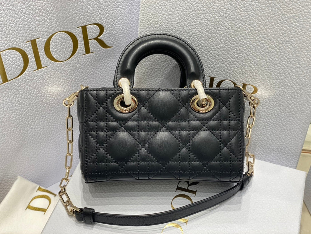 DIOR MICRO LADY D-JOY 16.5 BLACK LAMBSKIN