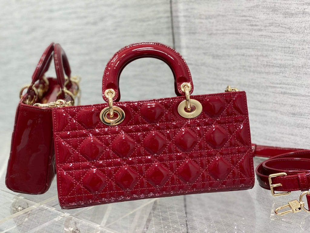 DIOR MEDIUM LADY D-JOY 26 RED PATENT CALFSKIN