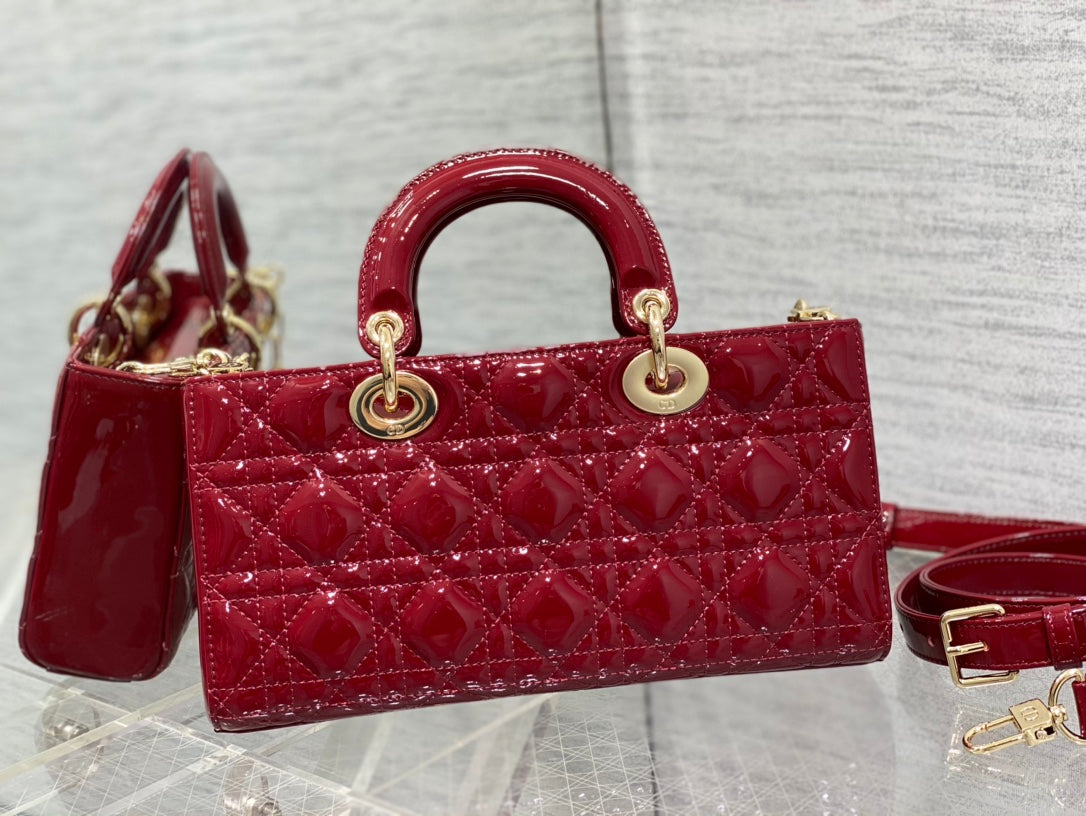 DIOR MEDIUM LADY D-JOY 26 RED PATENT CALFSKIN