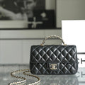 CHANEL MINI RECTANGLE FLAP BAG TOP HANDLE 20CM BLACK LAMBSKIN SILVER HARDWARE