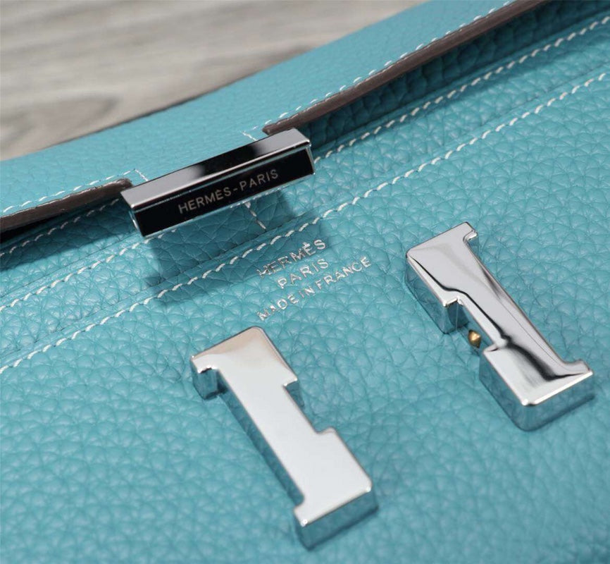 HERMES CLUTCH CONSTANCE 20.5 SAPPHIRE CALFSKIN SILVER HARDWARE