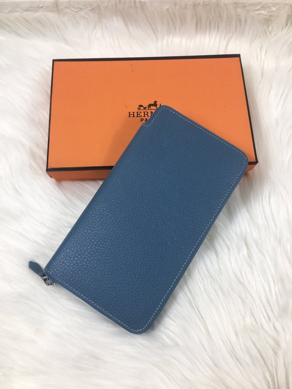 HERMES SILK'IN CLASSIC WALLET 20 CERULEAN GRAINED CALFSKIN