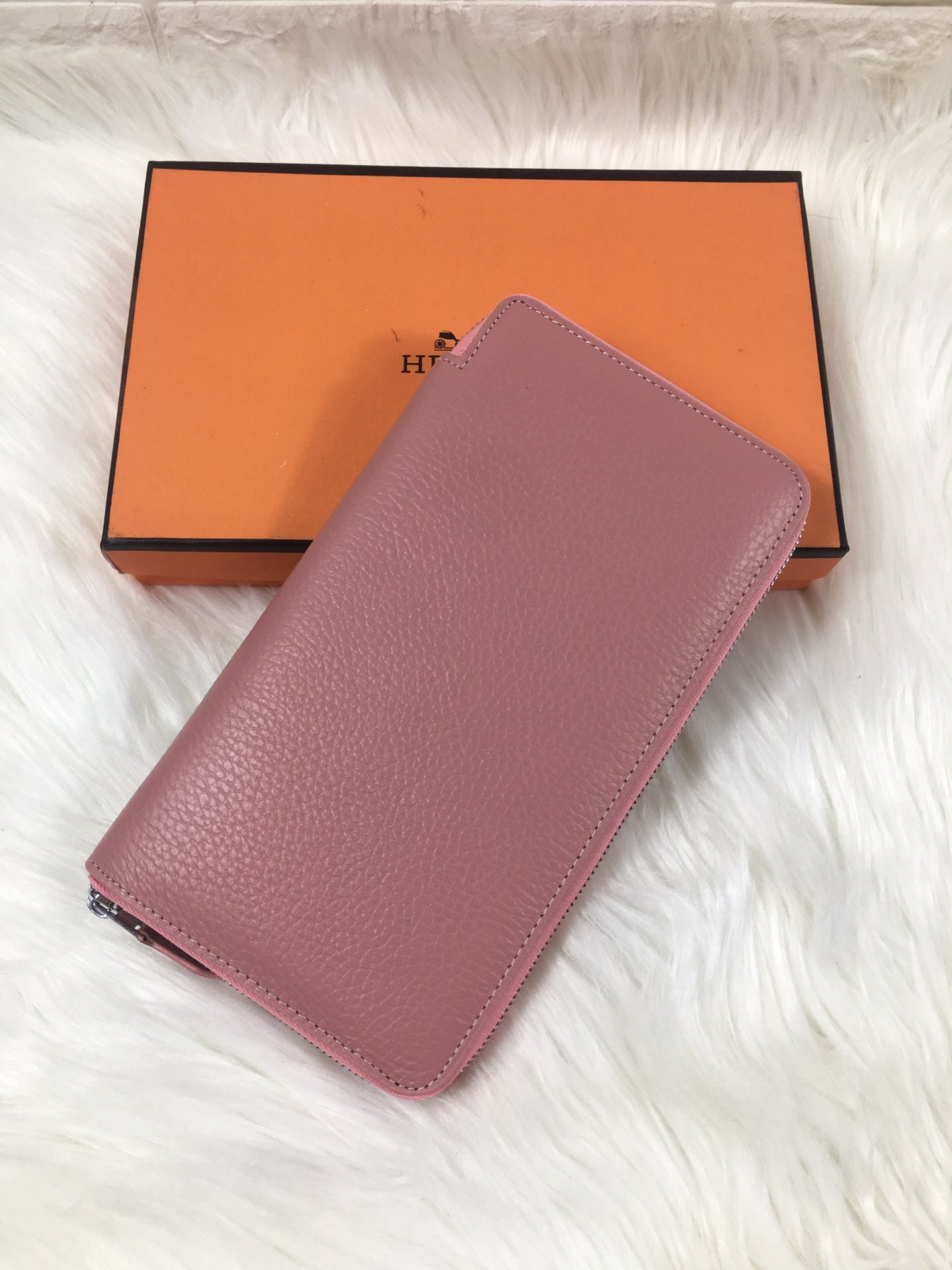 HERMES SILK'IN CLASSIC WALLET 20 LIGHT PINK GRAINED CALFSKIN