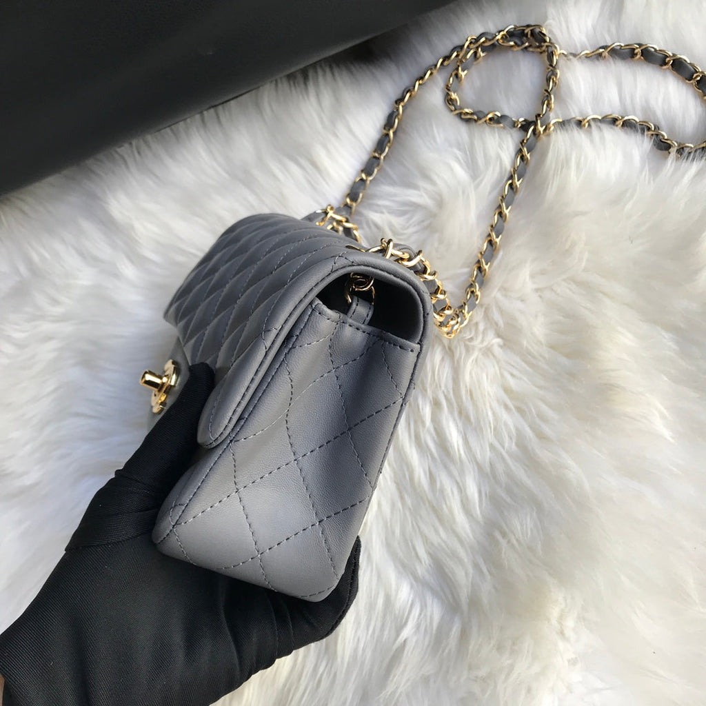 CHANEL MINI 20 BAG IN SHADOW GREY CALFSKIN GOLD HARDWARE
