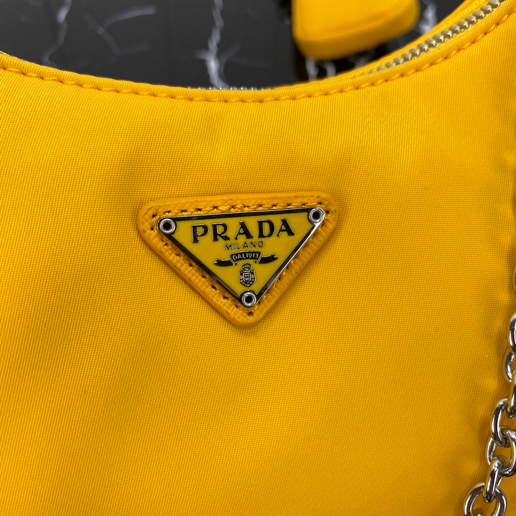 PRADA HOBO 22 BAG IN AMBER YELLOW RE-NYLON