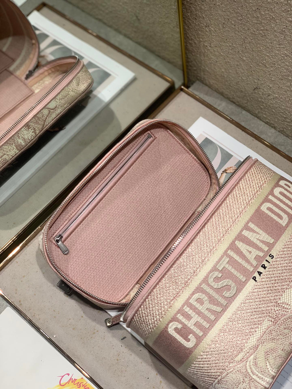 DIOR CROSSBODY MINI 18 VANITY CASE IN PEACH PINK MONOGRAM OBLIQUE JACQUARD
