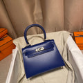 HERMES KELLY MINI 20 BAG IN NAVY BLUE SMOOTH CALFSKIN WITH SILVER HARDWARE
