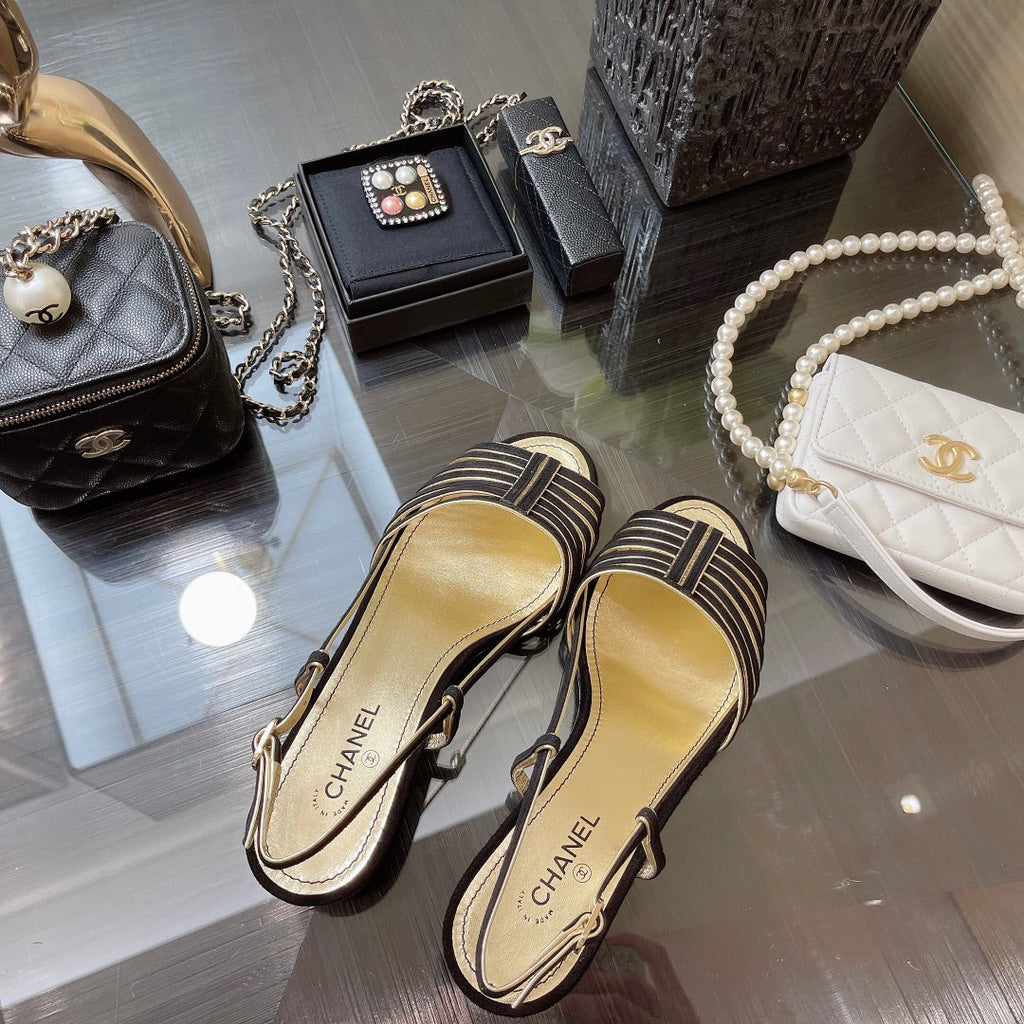 CHANEL SLINGBACKS SANDAL IN BLACK SUEDE