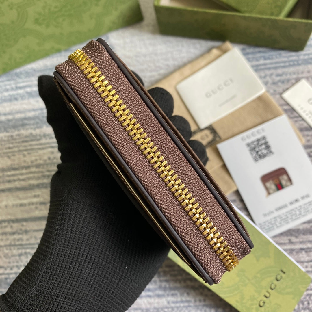 GUCCI OPHIDIA  11 WALLET IN BEIGE AND EBONY CANVAS