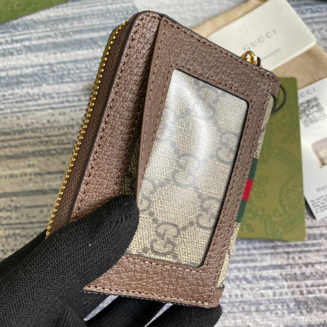 GUCCI OPHIDIA  11 WALLET IN BEIGE AND EBONY CANVAS