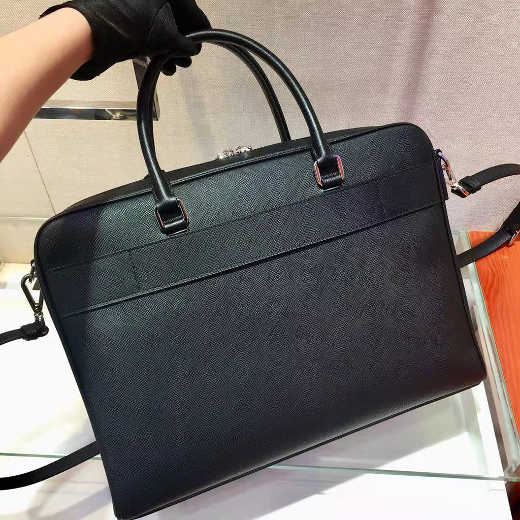 PRADA 38 BRIEFCASE IN BLACK SAFFIANO LEATHER