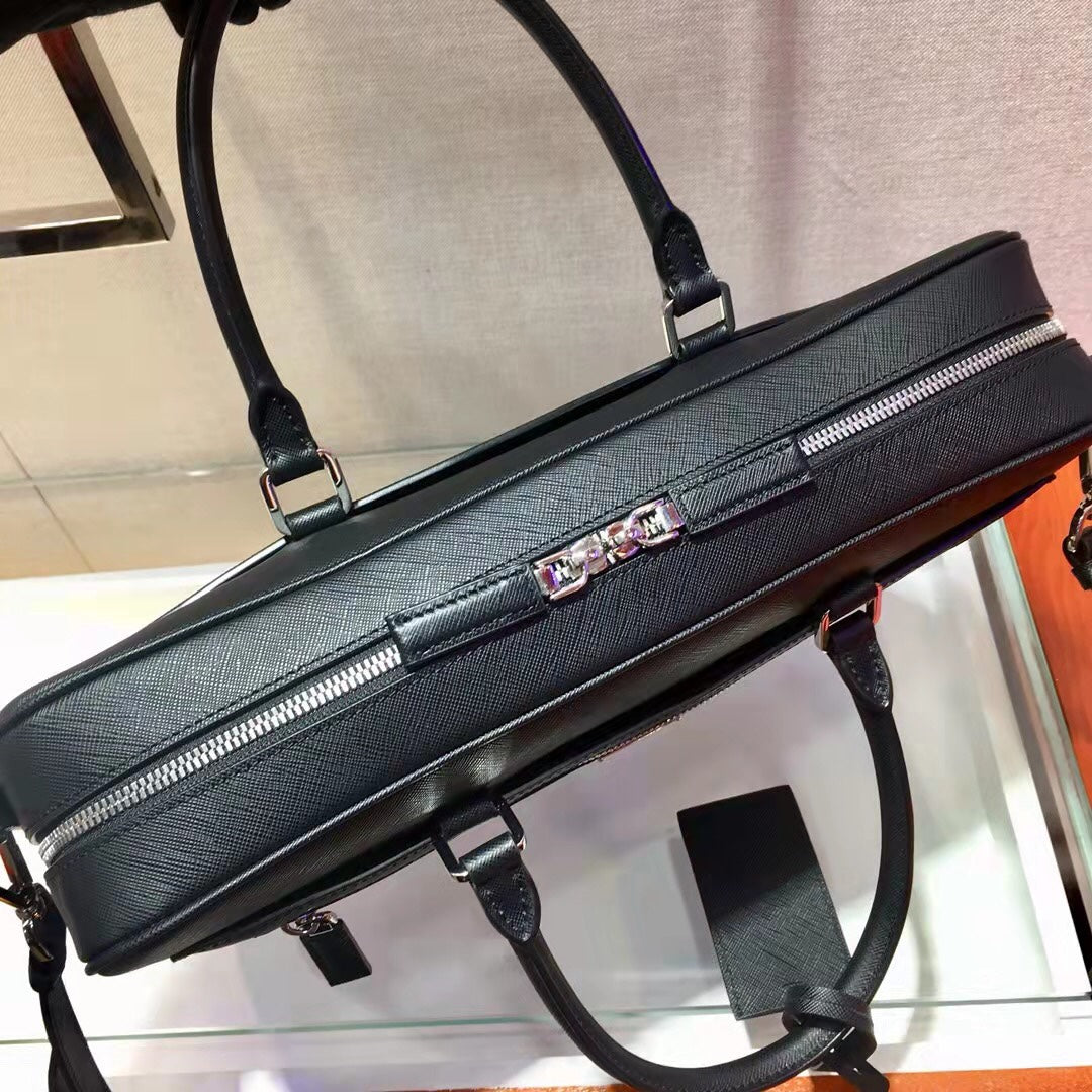 PRADA 38 BRIEFCASE IN BLACK SAFFIANO LEATHER