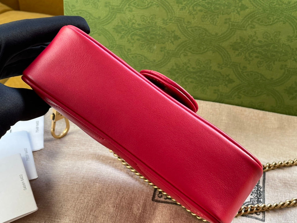 GUCCI MARMONT MINI 16 BAG IN RED PINK CALFSKIN