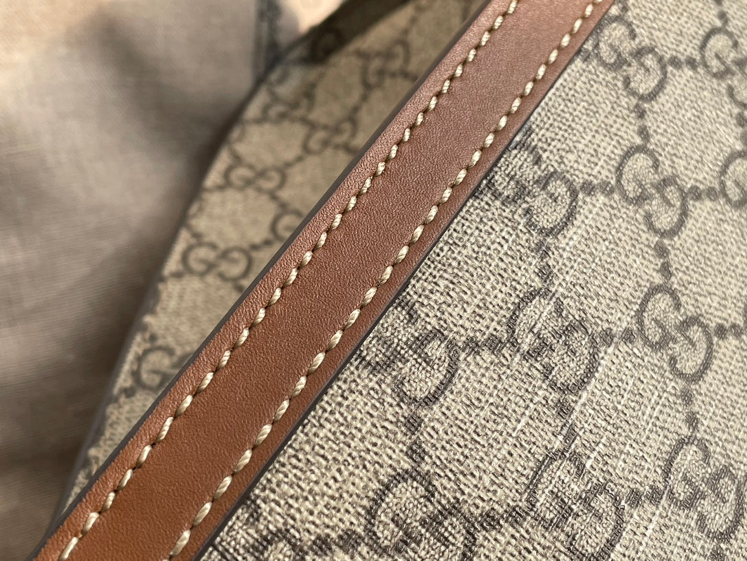 GUCCI PADLOCK LARGE 35 SHOULDER BAG BEIGE CANVAS AND BROWN CALFSKIN