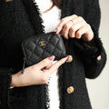 CHANEL ZIPPED COIN BASIC PURSE 11 BLACK CALFSKIN GOLD ICON