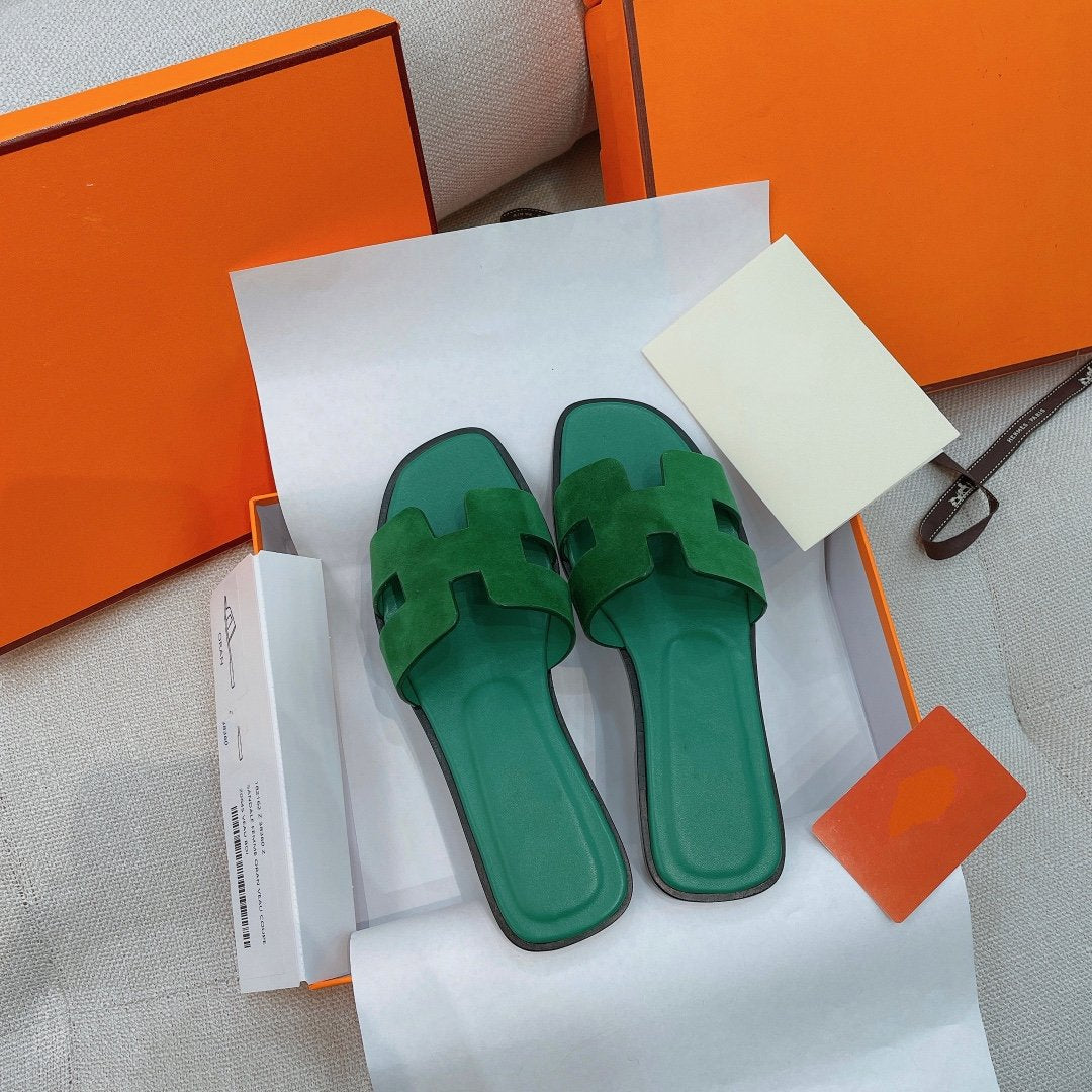 HERMES 0ran Sandal Ocean Leather/Suede