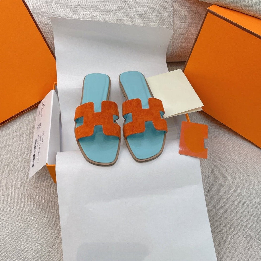HERMES 0ran Sandal Tifany/Orange Suede