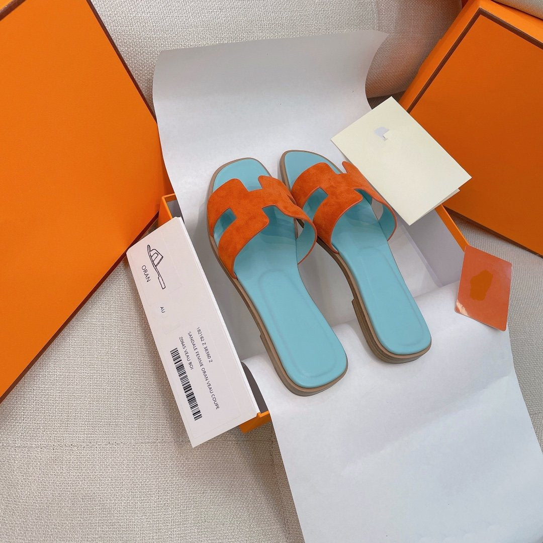 HERMES 0ran Sandal Tifany/Orange Suede