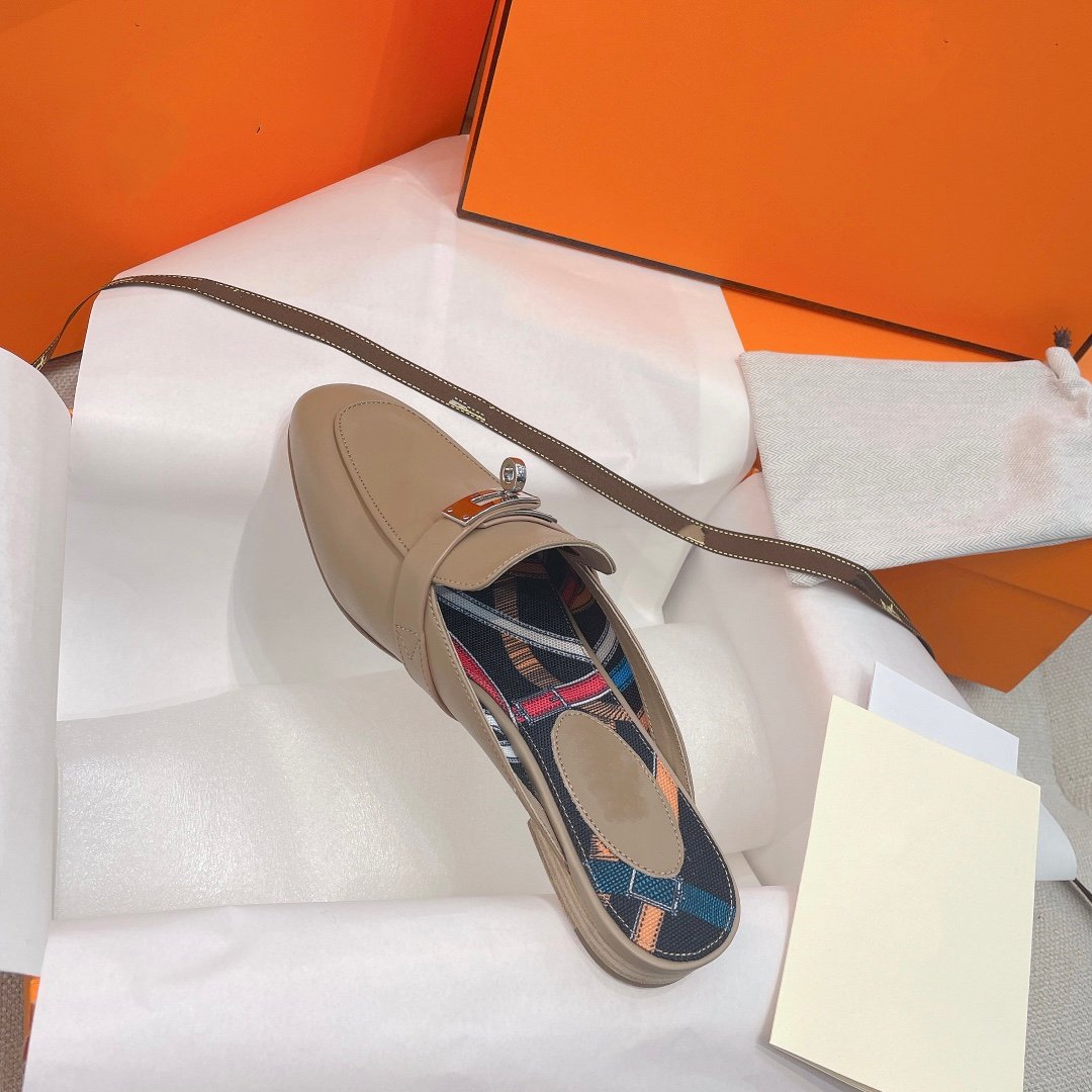 HERMES 0Z Mule Brown Calfskin