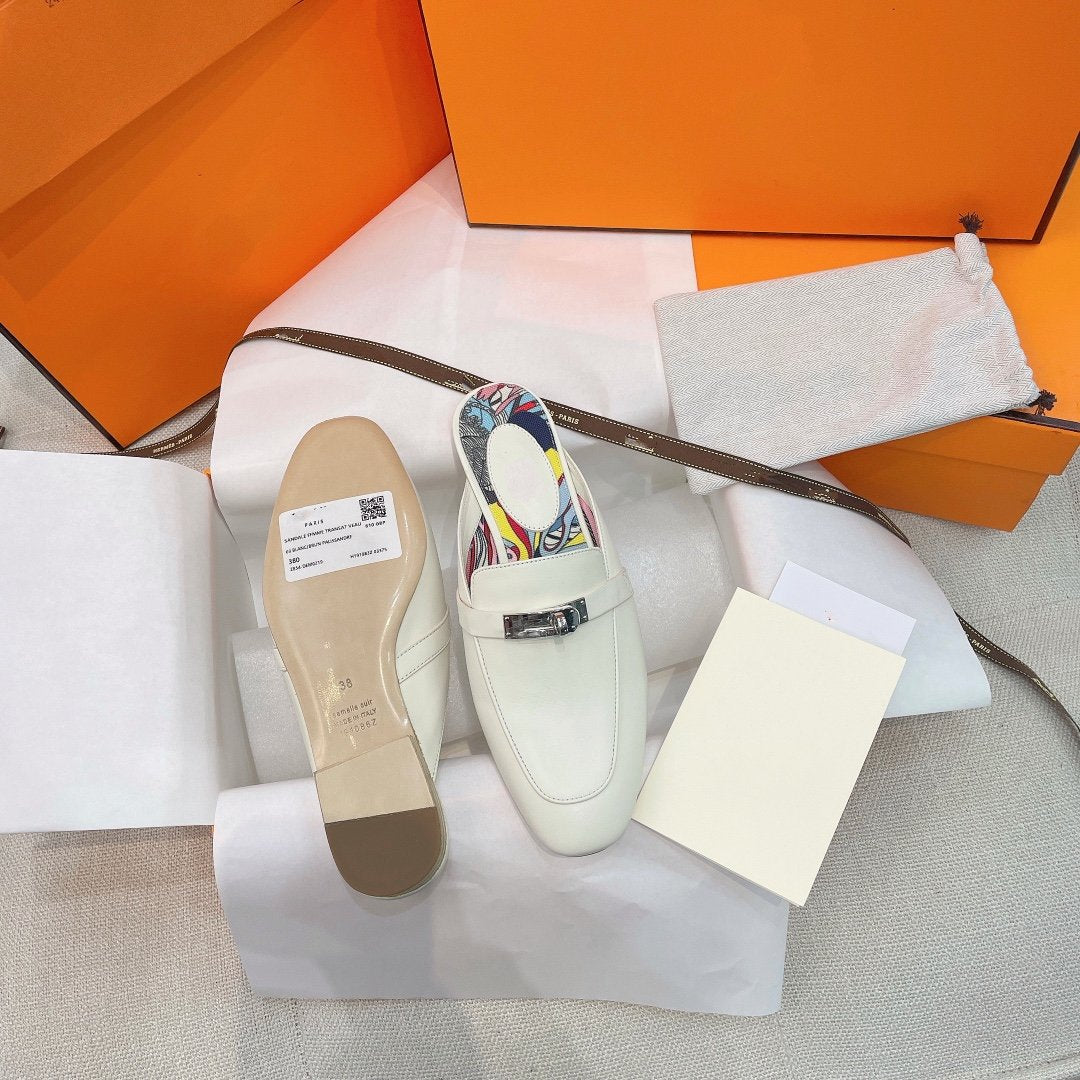 HERMES 0Z Mule White Calfskin