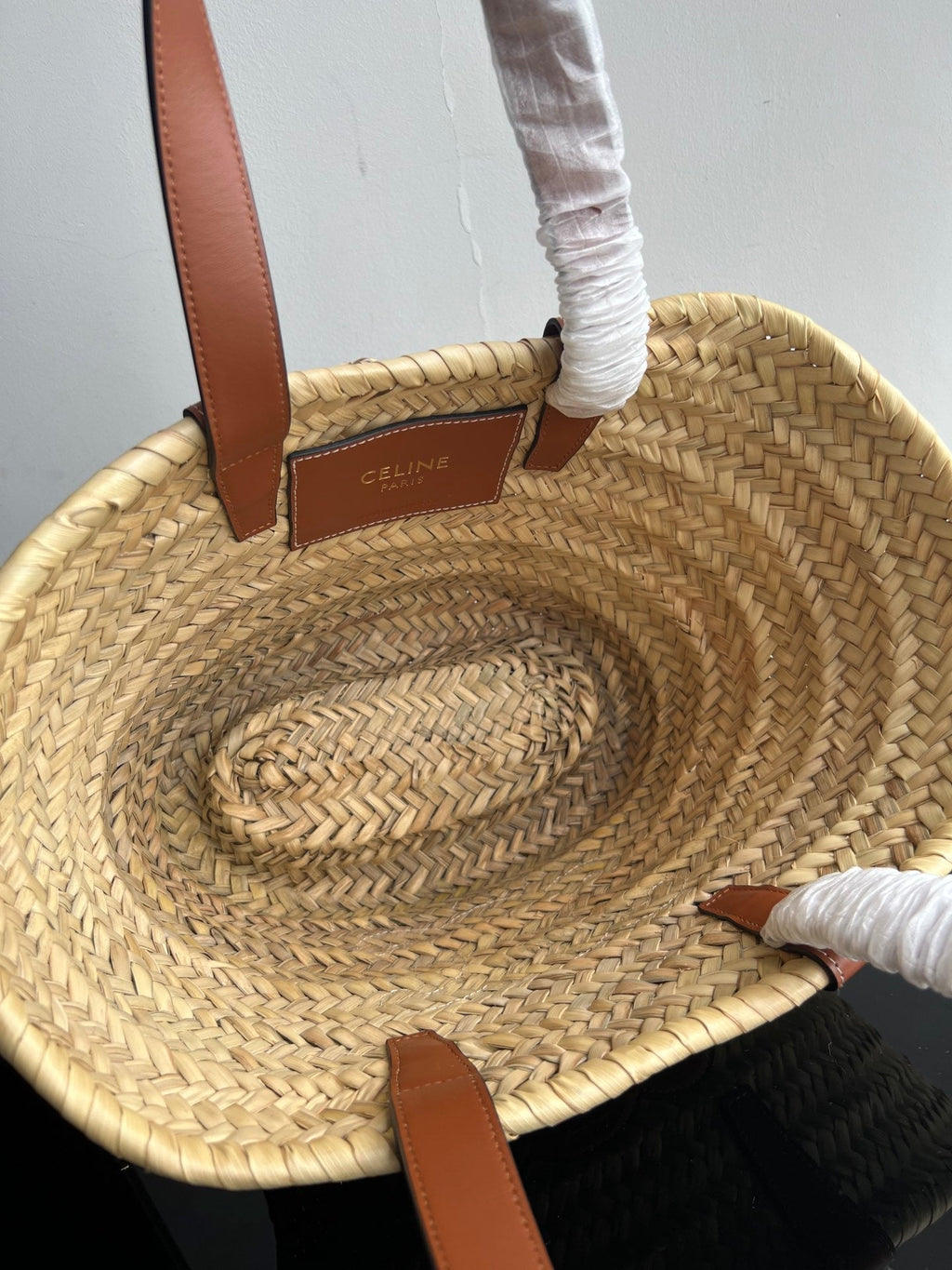 CELINE TRIOMPHE 35 BEIGE MOROCCAN RAFFIA FIBERS BAG