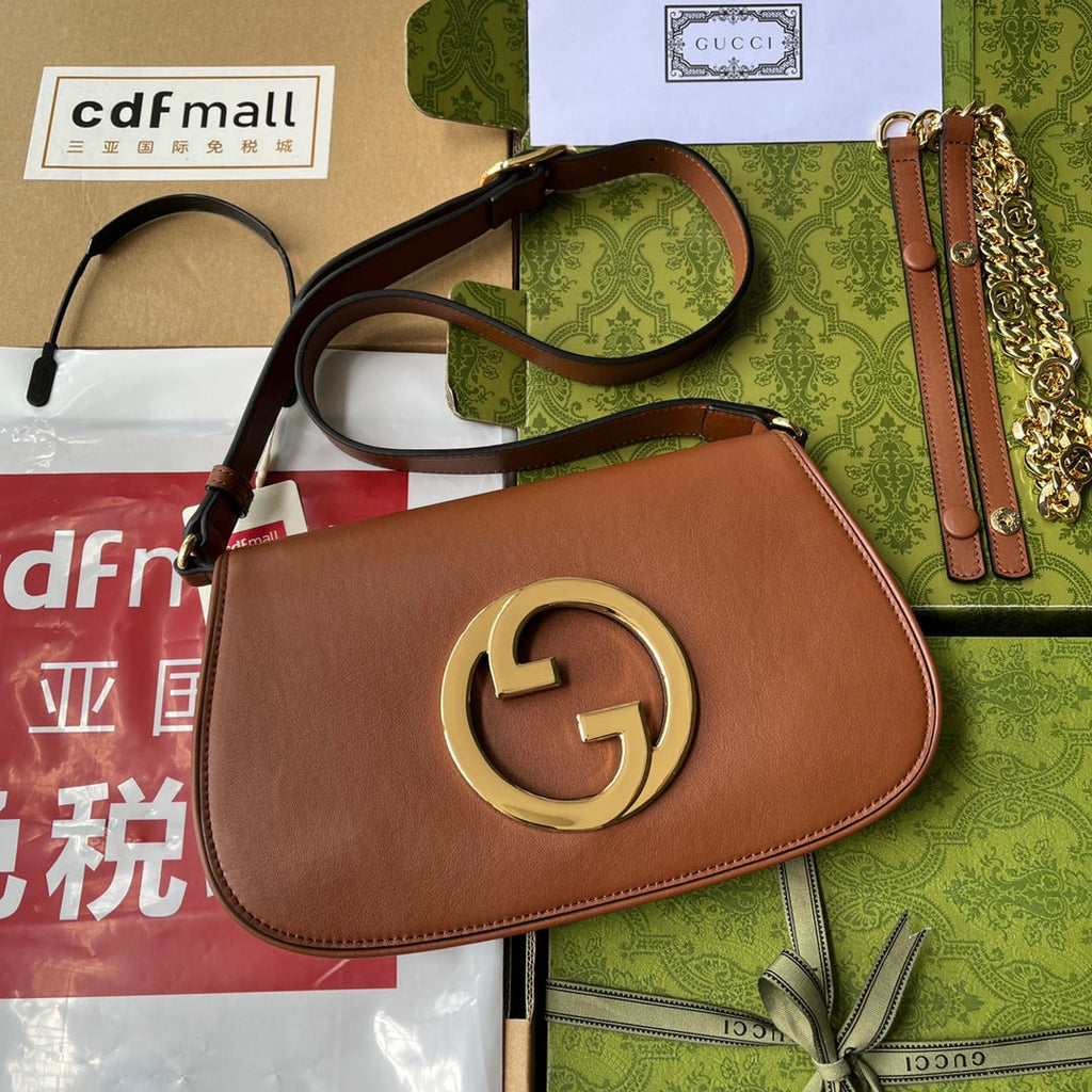 GUCCI BLONDIE SHOULDER BAG 28 IN BRONZE BROWN LAMBSKIN GOLD HARDWARE