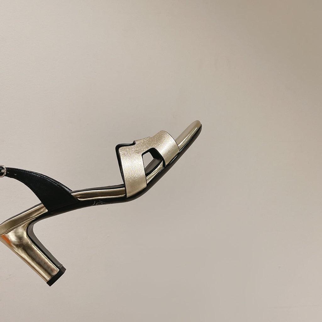 HERMES SLINGBACK SANDAL ETERNITE 75 BLACK MIX SILVER LAMBSKIN