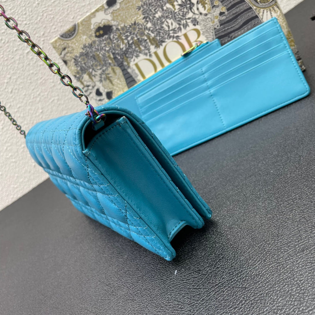 DIOR CARO SLIM POUCH 21 BAG IN SKY BLUE CALFSKIN