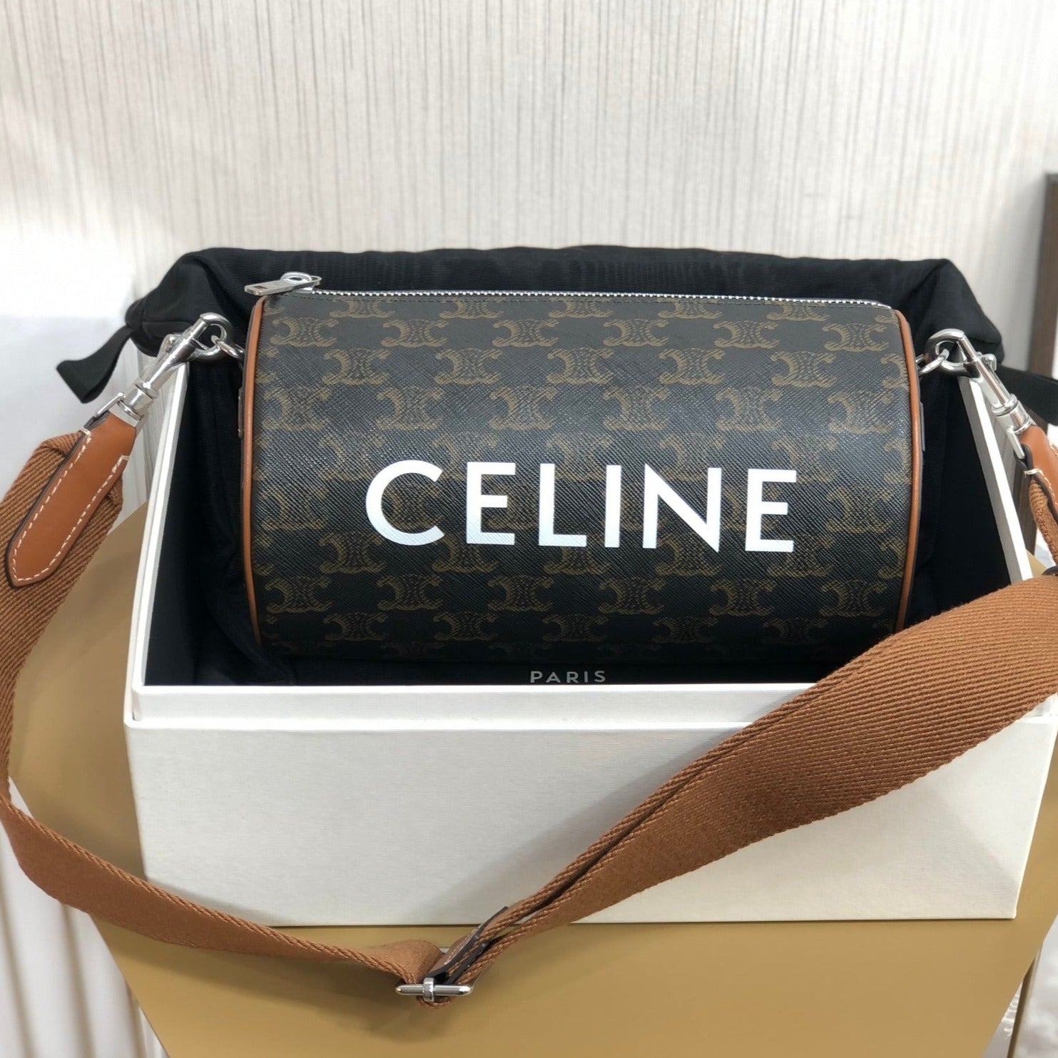 CELINE CYLINDRICAL 22  BAG BLACK PATTERN COWHIDE