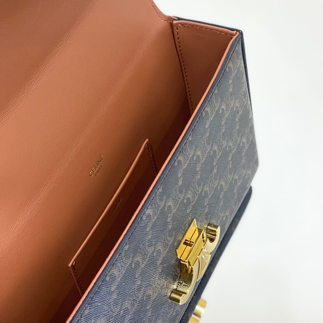 CELINE BOX TRIOMPHE 22 BLACK PATTERN NATURAL CALFSKIN